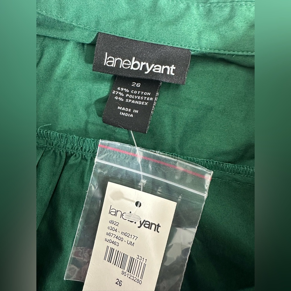 NWT Lane Bryant Women’s Sz 26 Green Ruched Button Down Shirt Blouse Long Sleeve - Picture 6 of 9